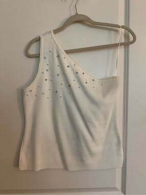 White One-Shoulder Studded Crop Top